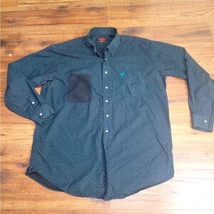 Rock &‎ Roll Cowboy Shirt Men XL Green Western Pearl Snap Embroidered Logo Flaw